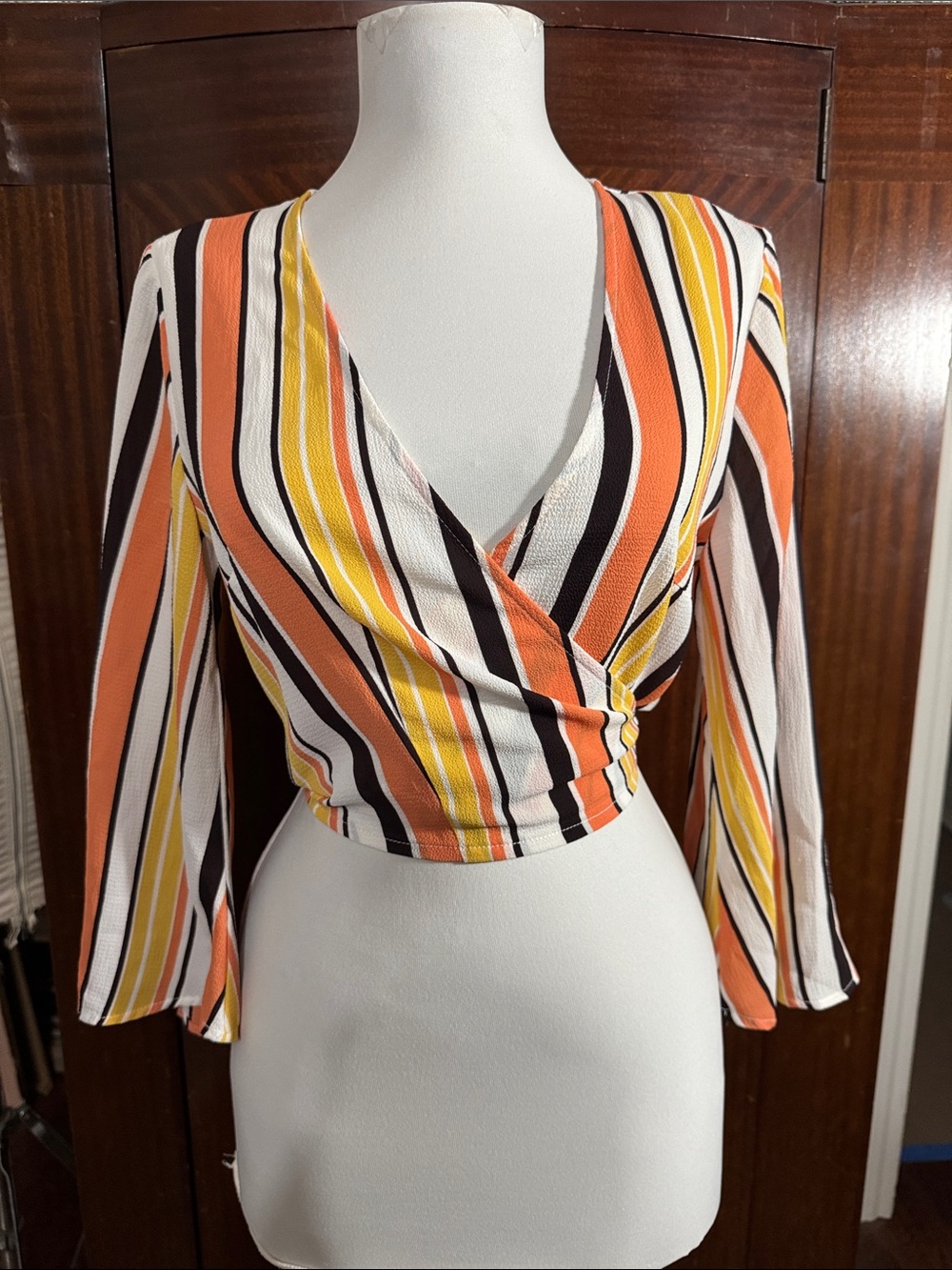 Forever 21 Striped Wrap wrap Top in Orange, Yellow, White & Black